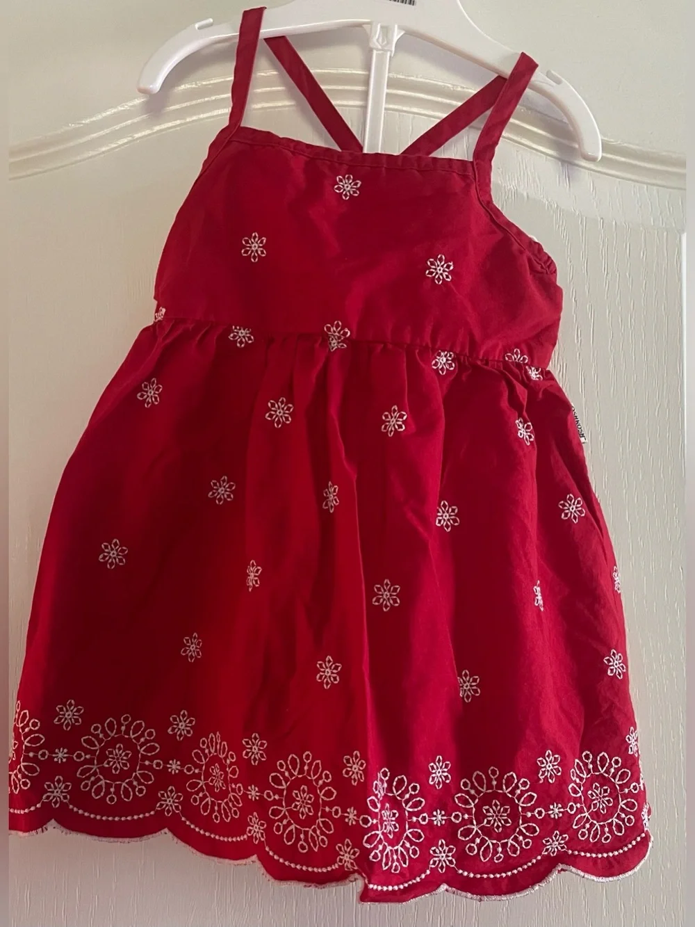 OshKosh B'gosh Red White Summer Dress Spaghetti Straps Embroidery Girl’s 18M